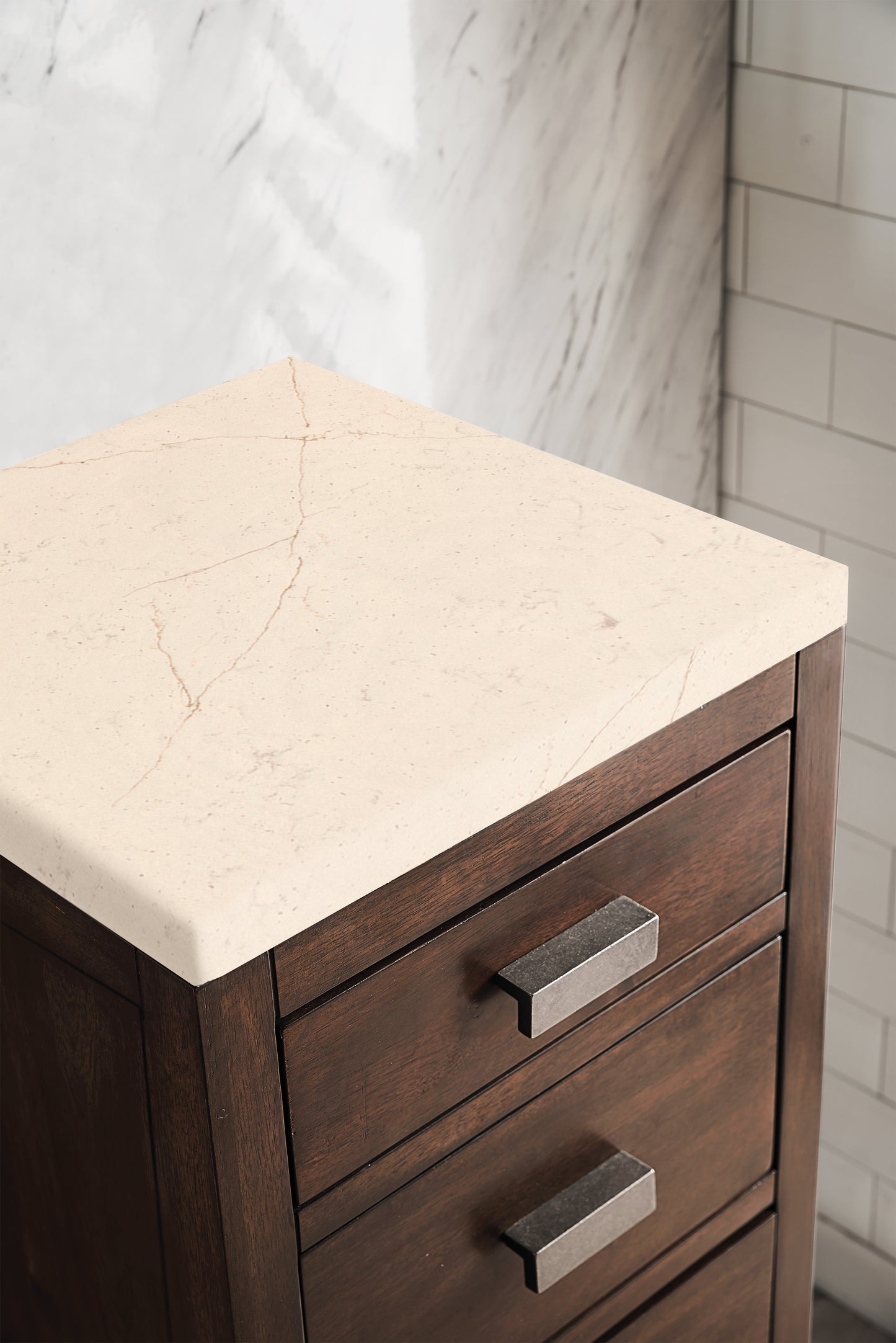 Bathroom Vanities Outlet Atlanta Renovate for LessAddison 15"  Base Cabinet w/ Drawers, Mid Century Acacia w/ 3 CM Eternal Marfil Quartz Top