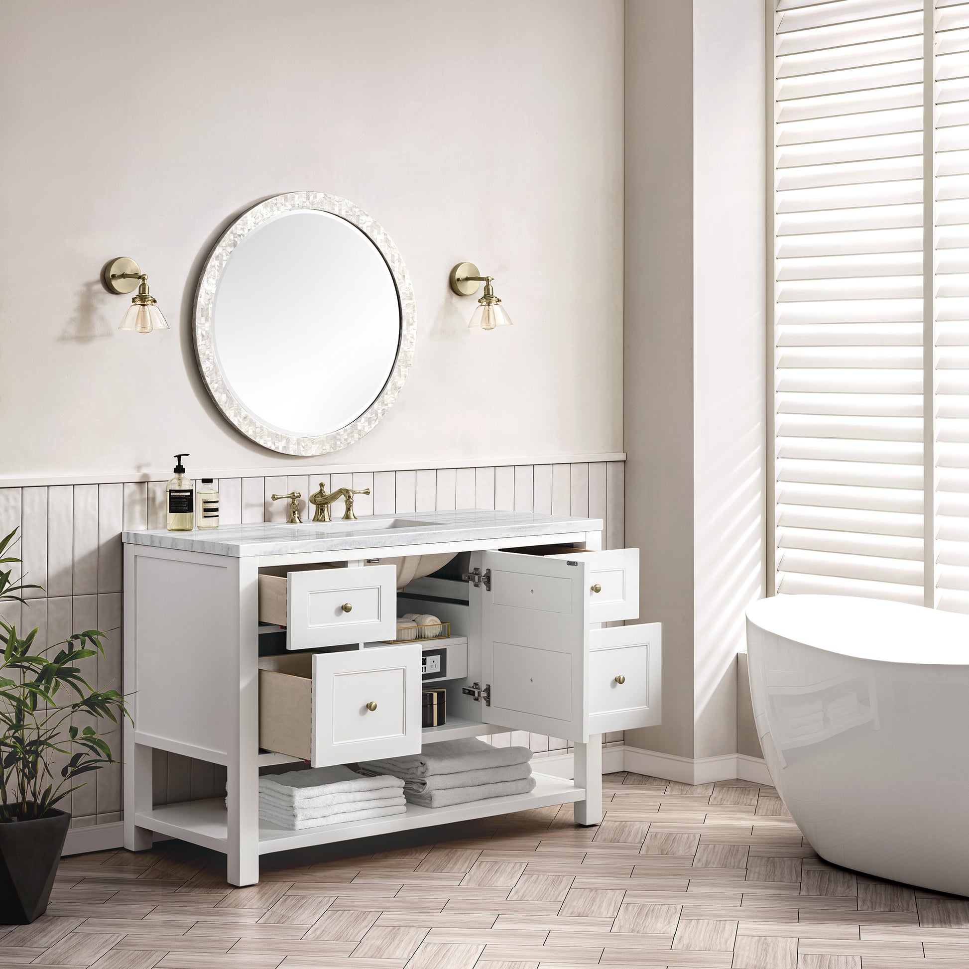 Breckenridge 48" Single Vanity, Bright White w/ 3CM Arctic Fall Top James Martin Vanities