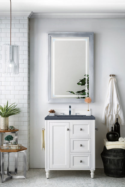 Copper Cove Encore 30" Single Vanity, Bright White w/ 3 CM Charcoal Soapstone Quartz Top James Martin Vanities