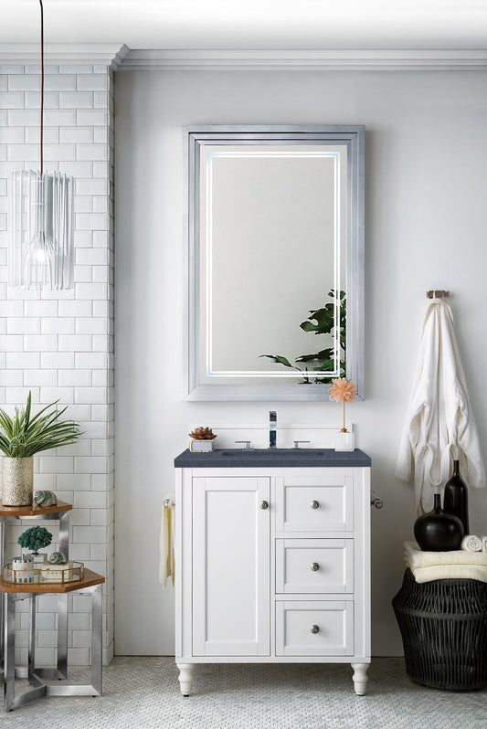 Copper Cove Encore 30" Single Vanity, Bright White w/ 3 CM Charcoal Soapstone Quartz Top James Martin Vanities