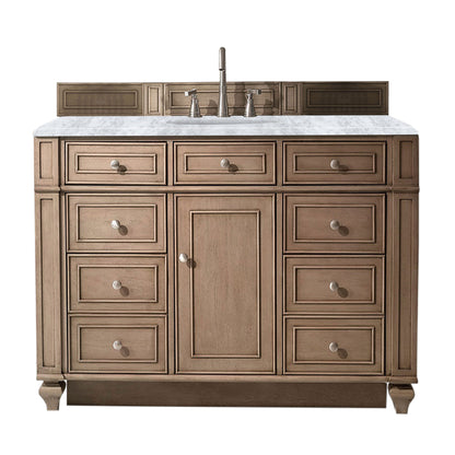 Bristol 48" Single Vanity, Whitewashed Walnut, w/ 3 CM Carrara Marble Top James Martin Vanities