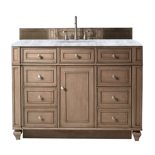 Bristol 48" Single Vanity, Whitewashed Walnut, w/ 3 CM Carrara Marble Top James Martin Vanities